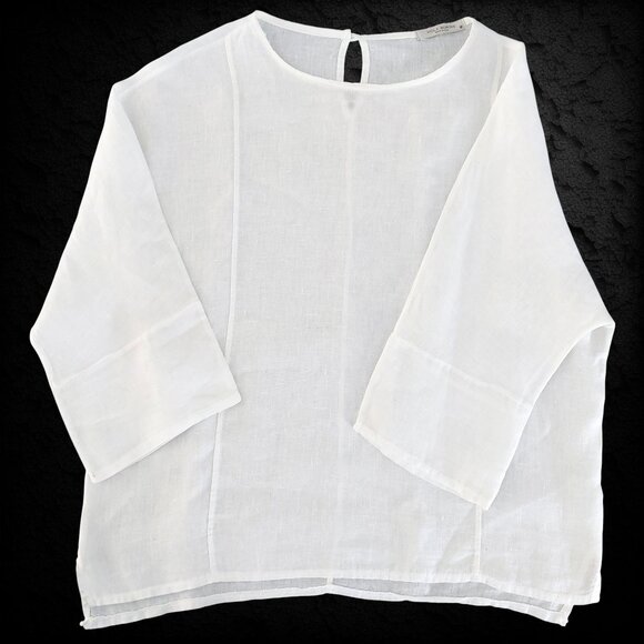Viola Borghi White Linen Lagenlook Top Medium Oversized Minimalist Boxy Italian - Picture 11 of 13